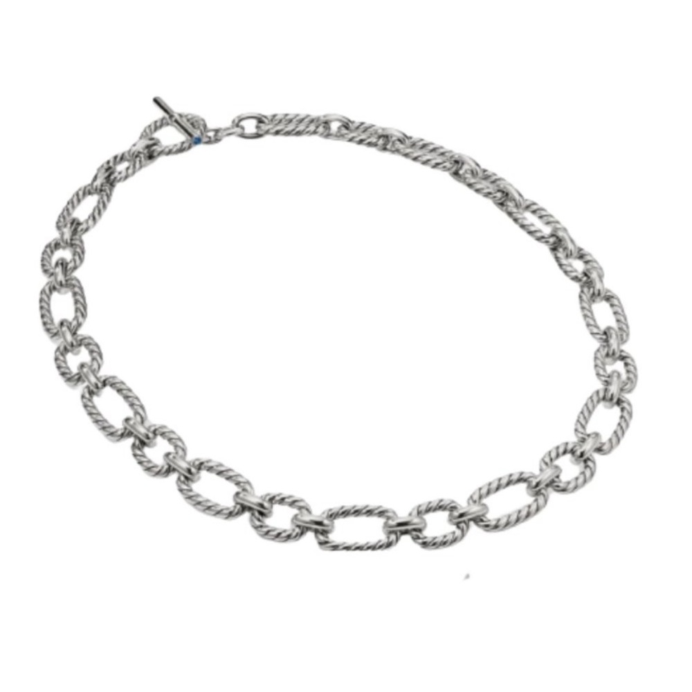 David Yurman 9.5mm Cushion Link Necklace Sterling Silver Sapphire Toggle 18”